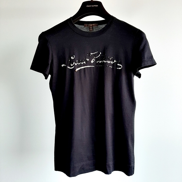 SOLD Louis Vuitton authentic sequins logo black tee - Picture 4 of 10